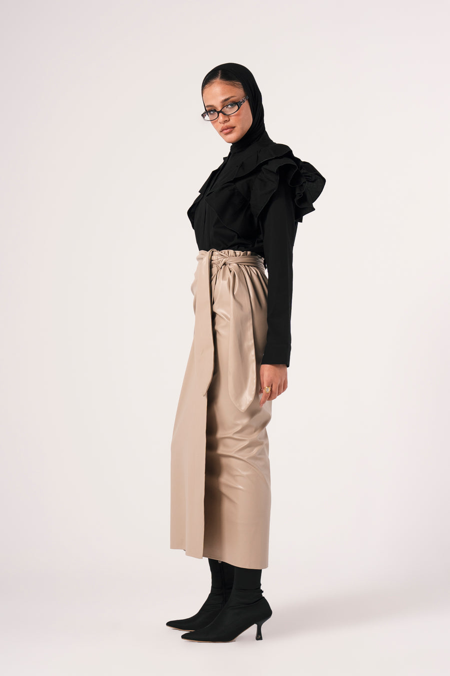 Leather Wrap Skirt in Creme