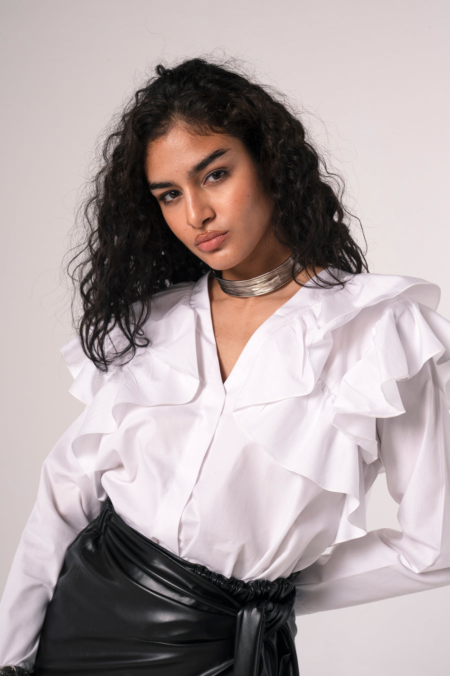 Ruffle Shirt in White