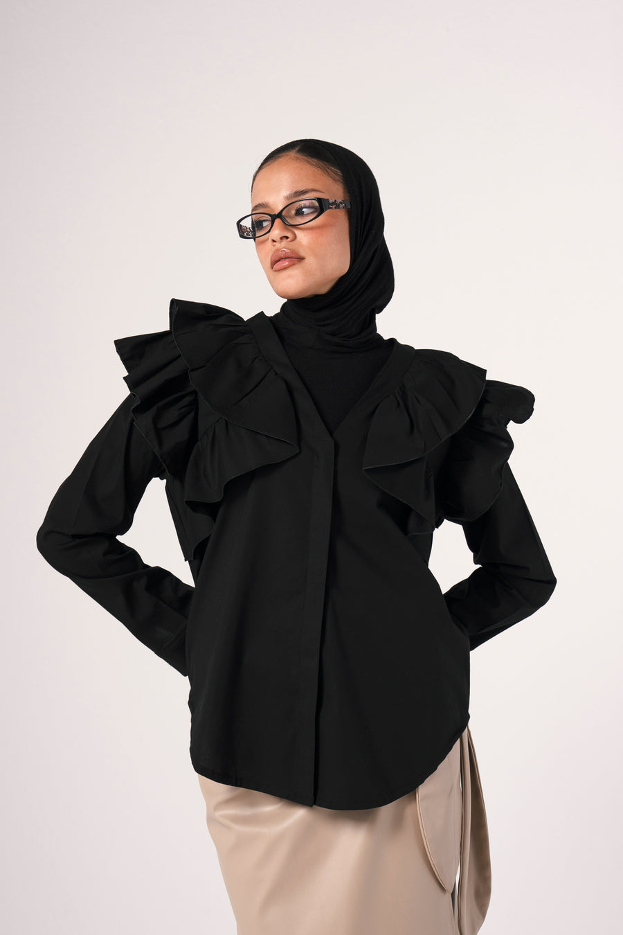 Ruffle Shirt in Black