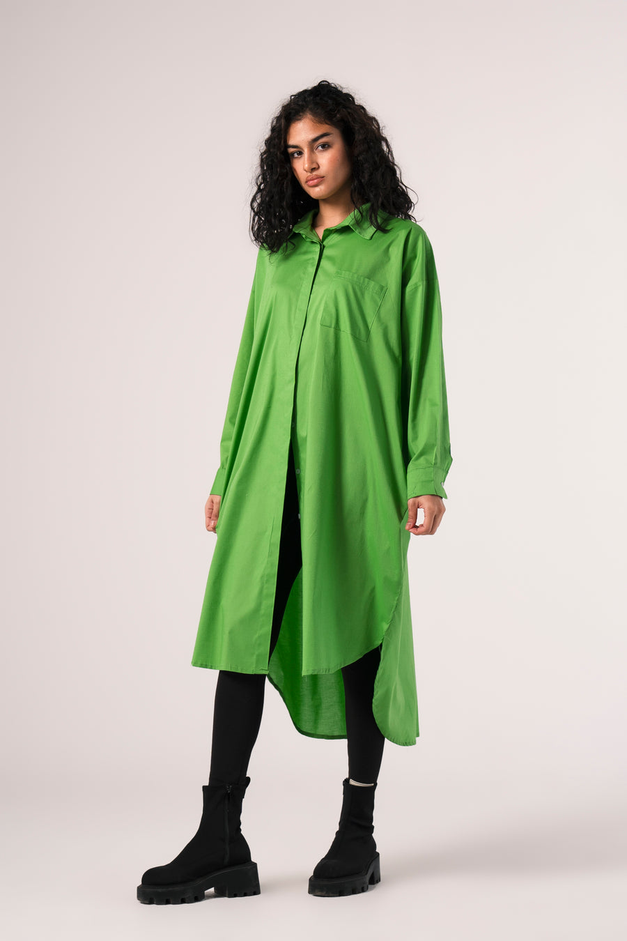 Solid Shirt Dress in Green