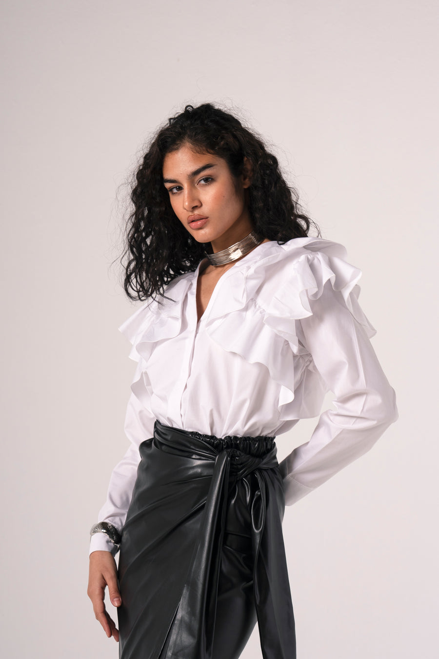 Ruffle Shirt in White