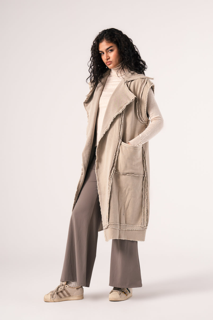 Chillin' Melton Cardigan in Washed Beige