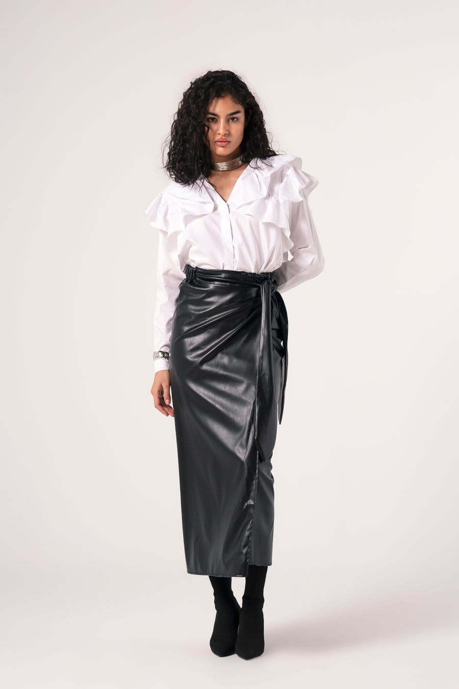 Leather Wrap Skirt in Black