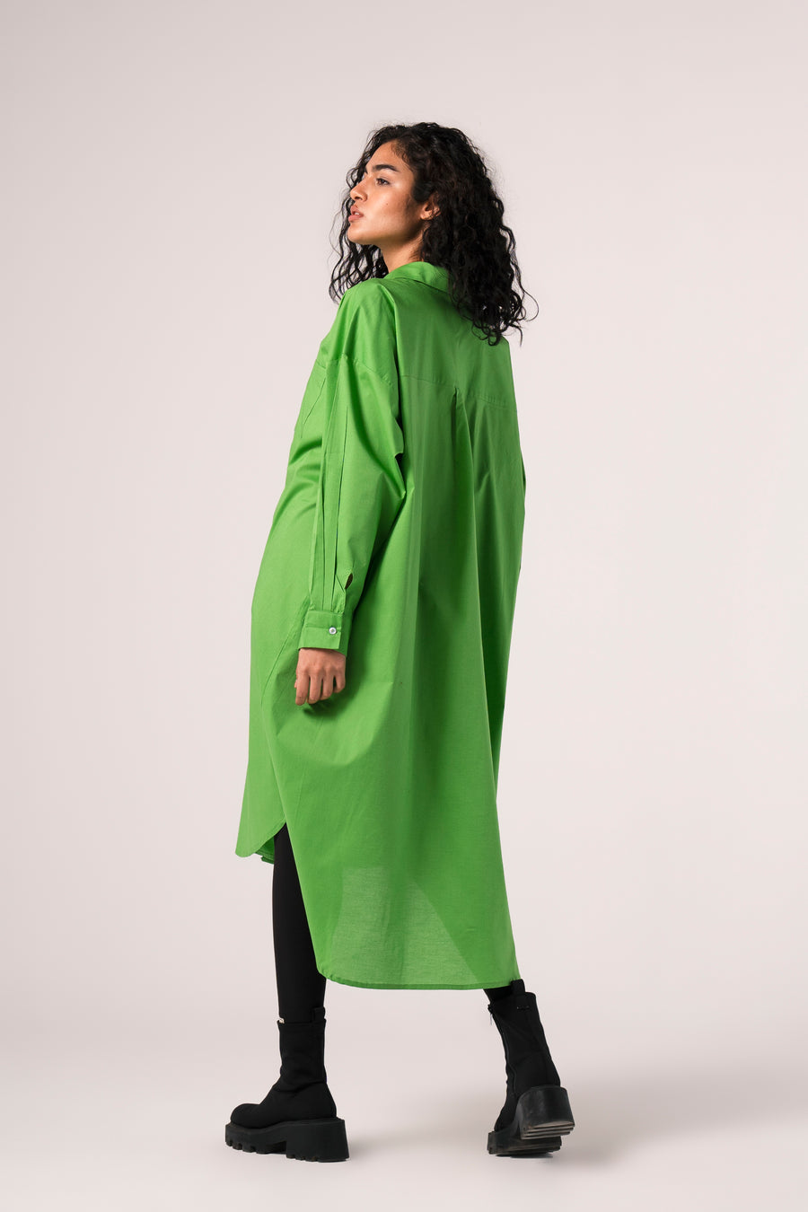 Solid Shirt Dress in Green