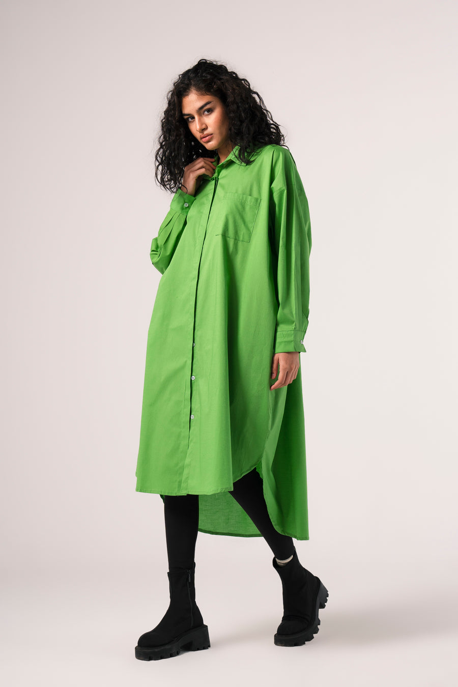 Solid Shirt Dress in Green