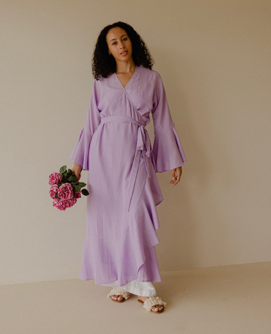 Ruffle Wrap Dress in Lilac