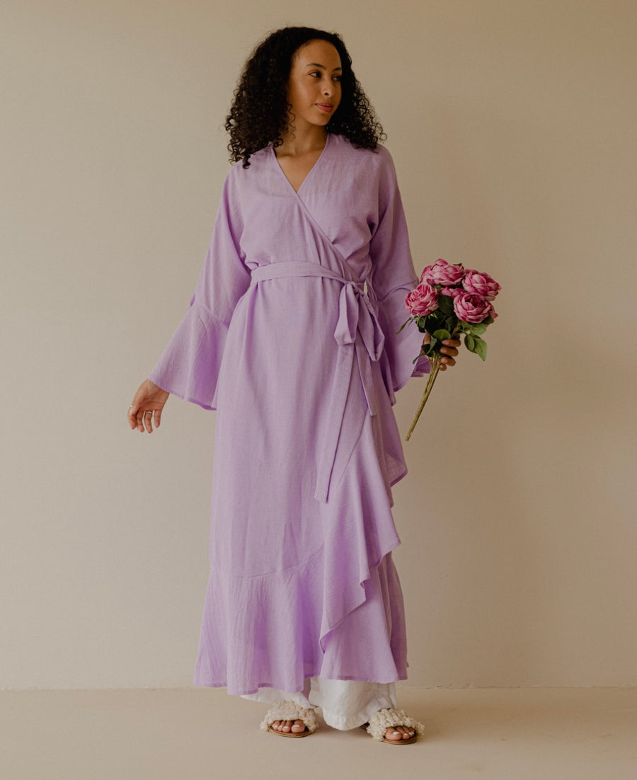 Ruffle Wrap Dress in Lilac