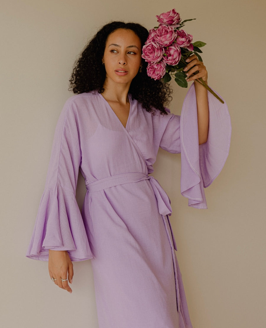 Ruffle Wrap Dress in Lilac