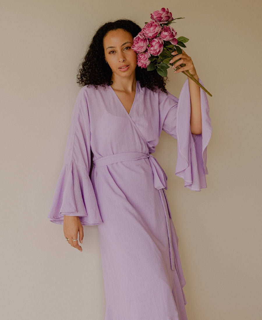 Ruffle Wrap Dress in Lilac