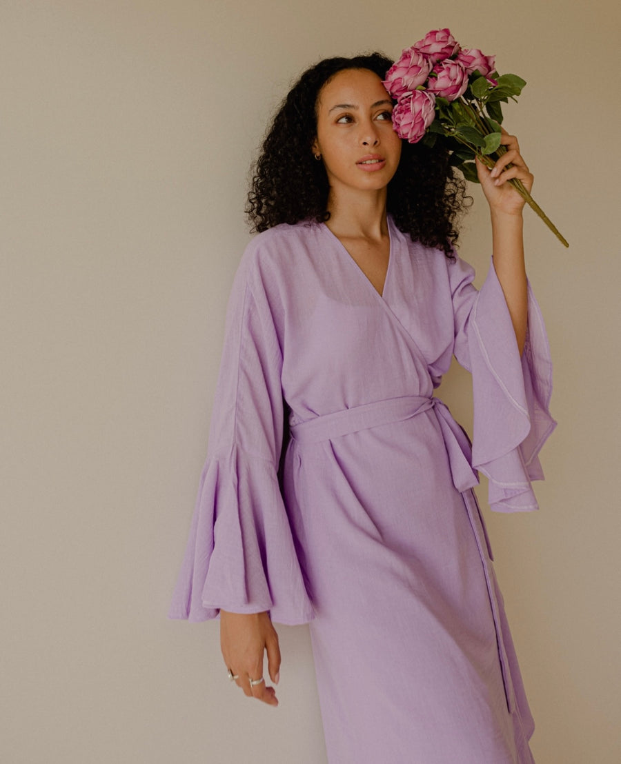 Ruffle Wrap Dress in Lilac