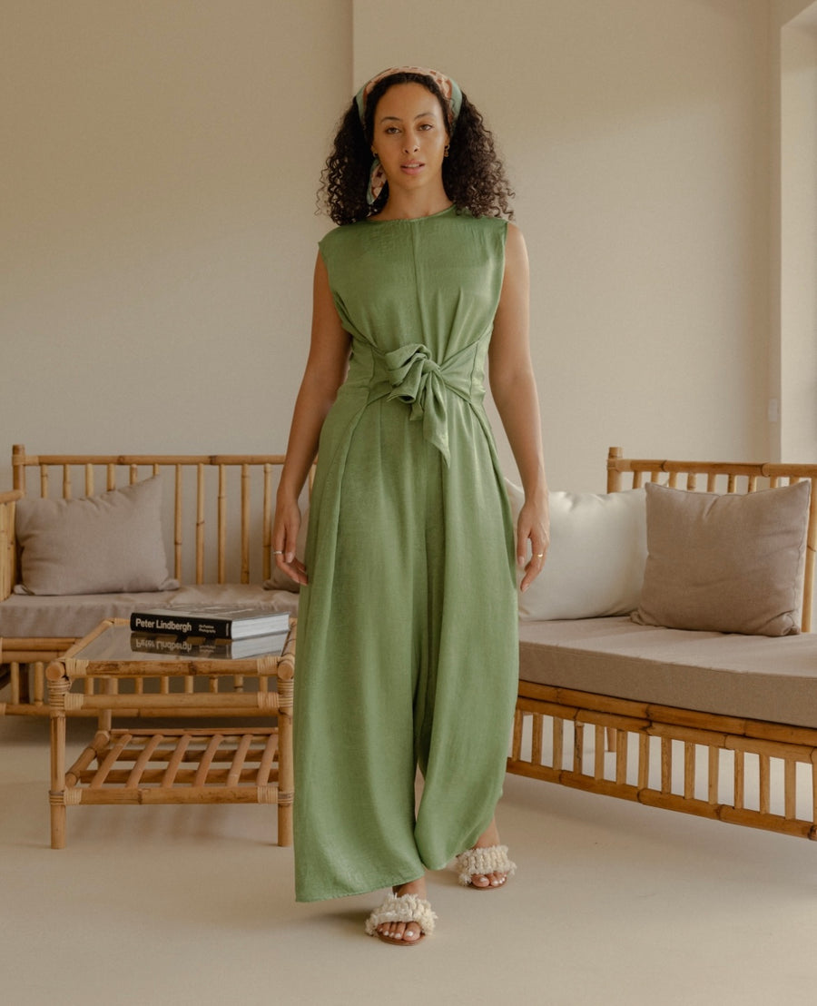 HOOReya Belted Jumpsuit in Green