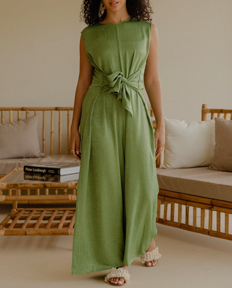 HOOReya Belted Jumpsuit in Green