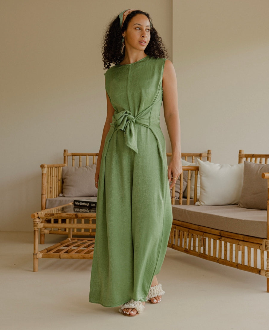 HOOReya Belted Jumpsuit in Green