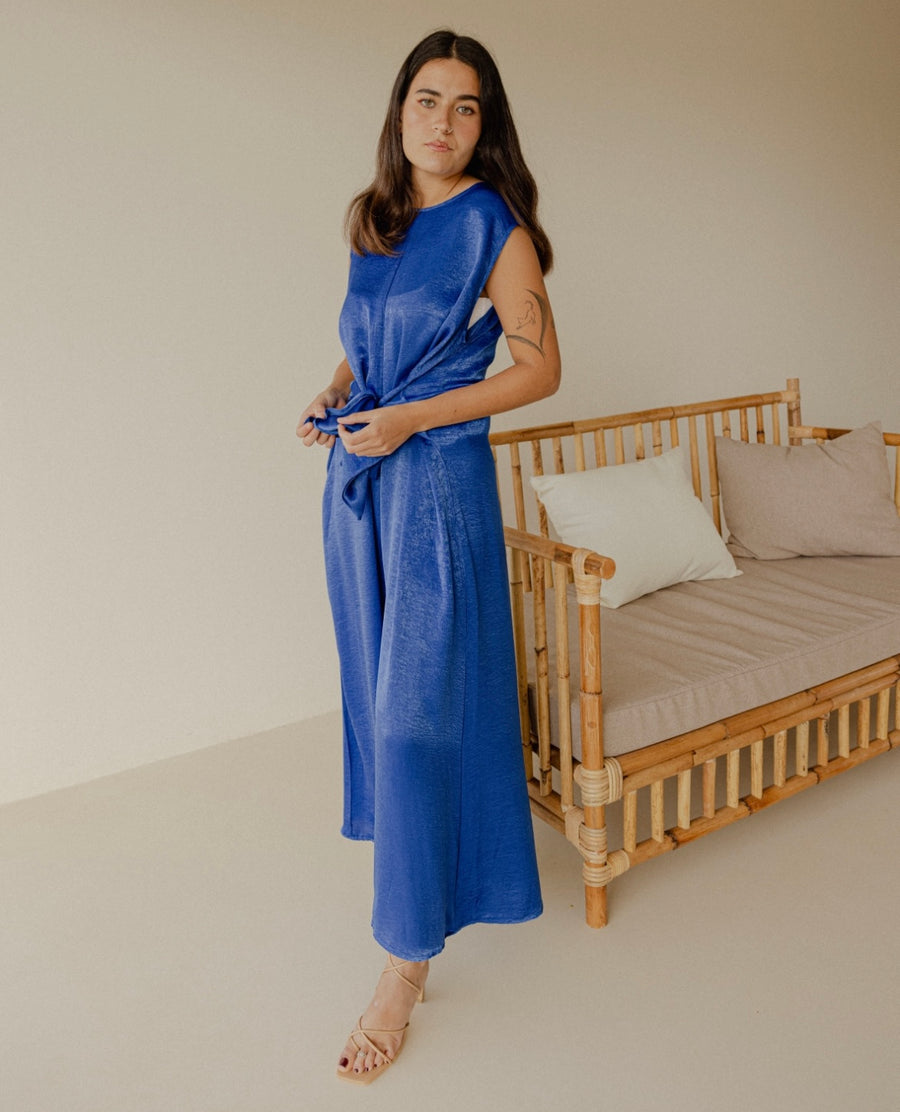 HOOReya Belted Jumpsuit in Blue