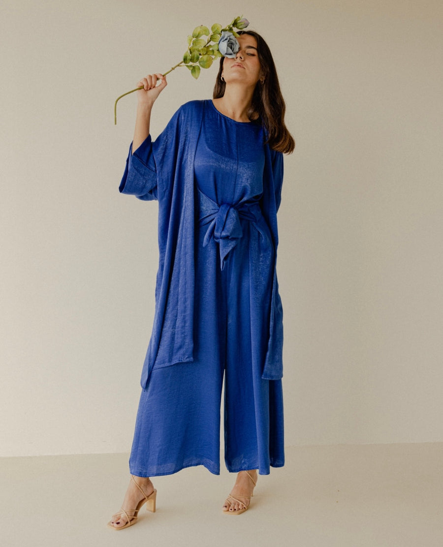 HOOReya Belted Jumpsuit in Blue