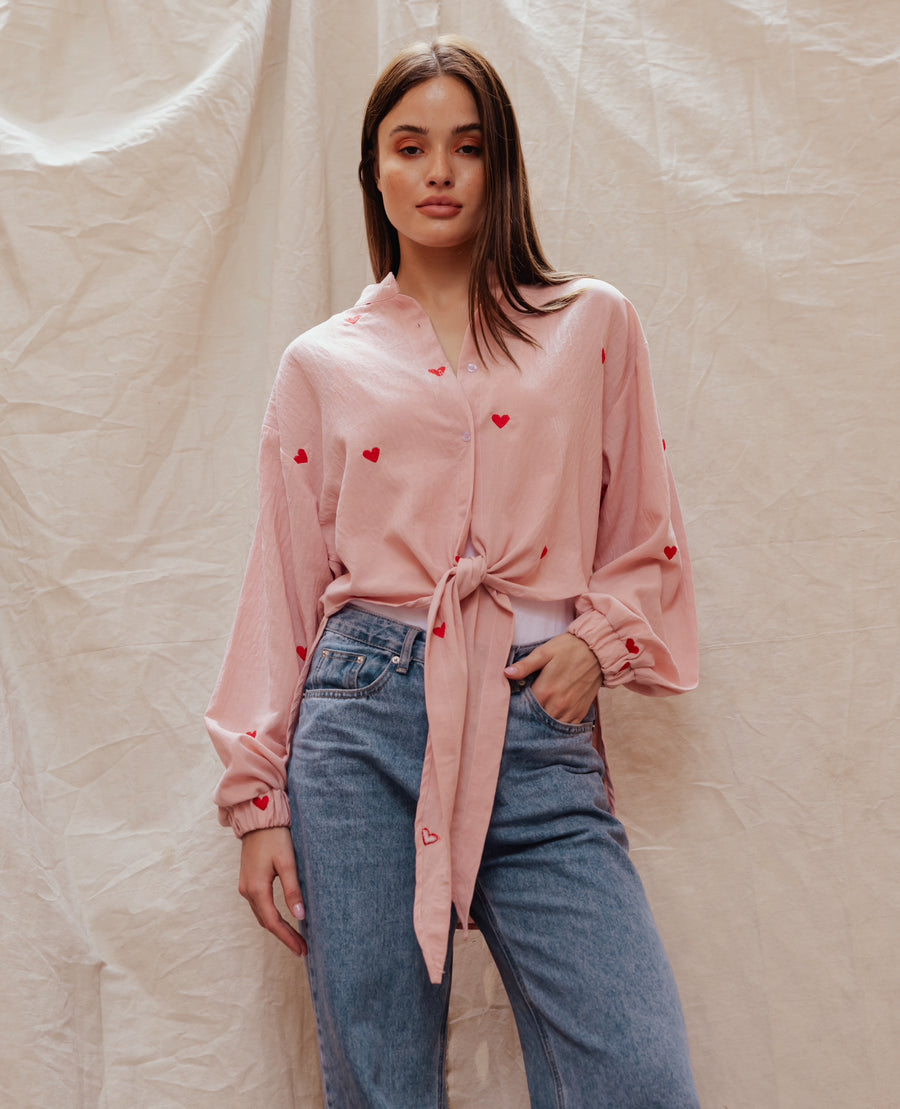 Tie Front Shirt in Pink