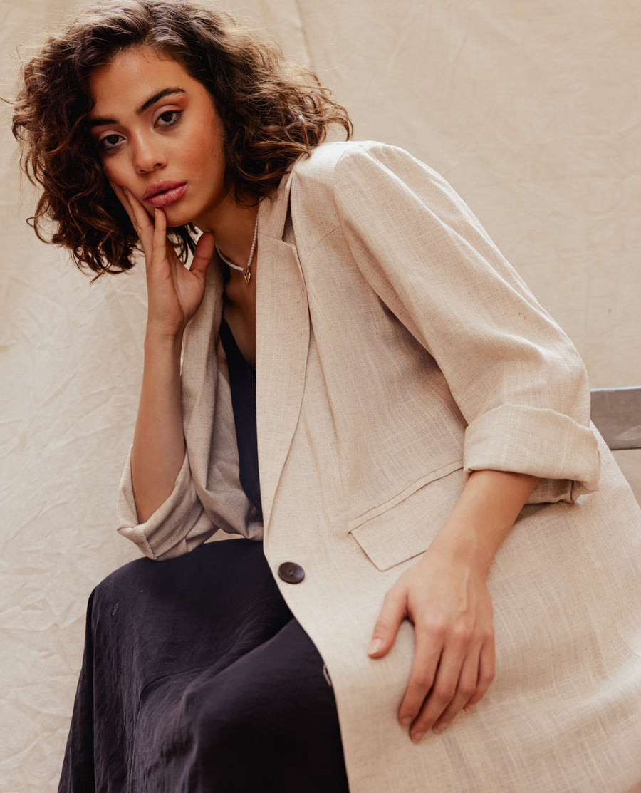 Get To Go Linen Blazer in Beige