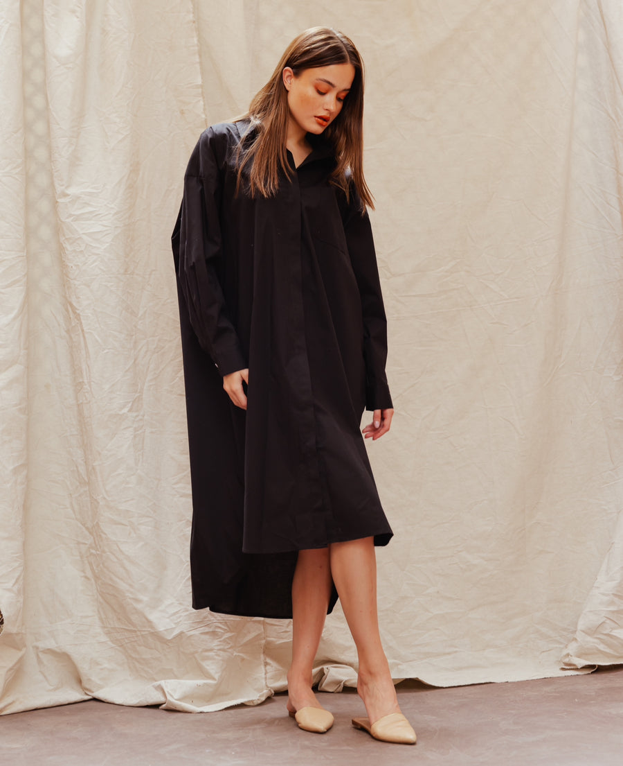 Solid Shirt Dress in Black