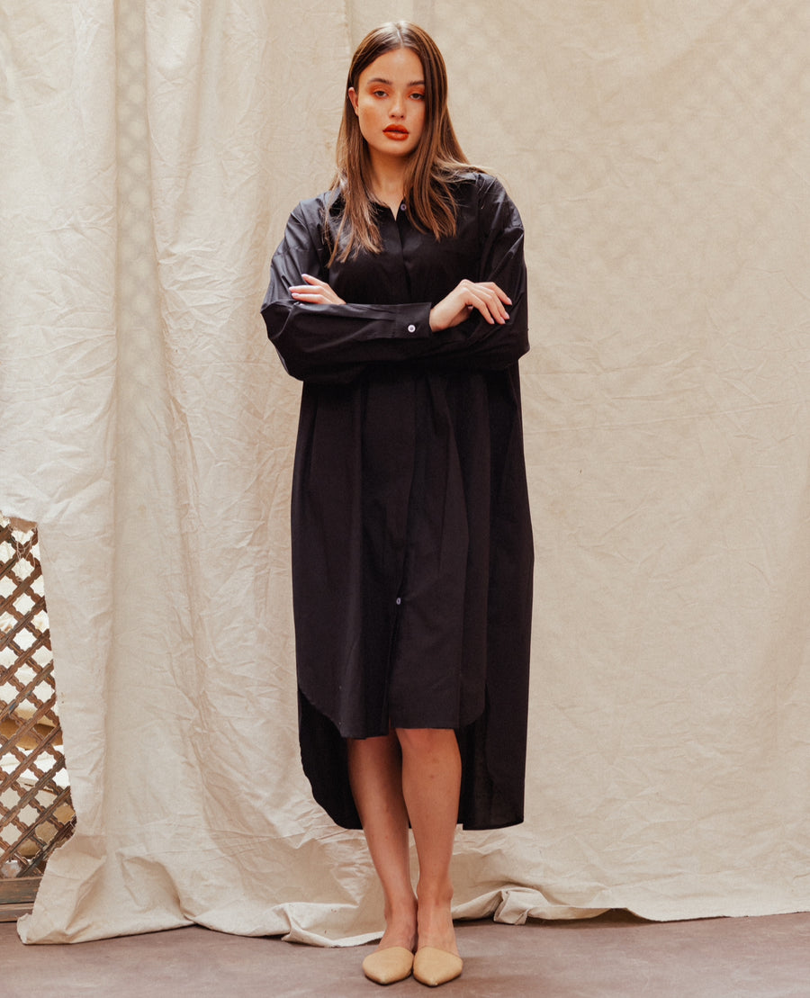 Solid Shirt Dress in Black