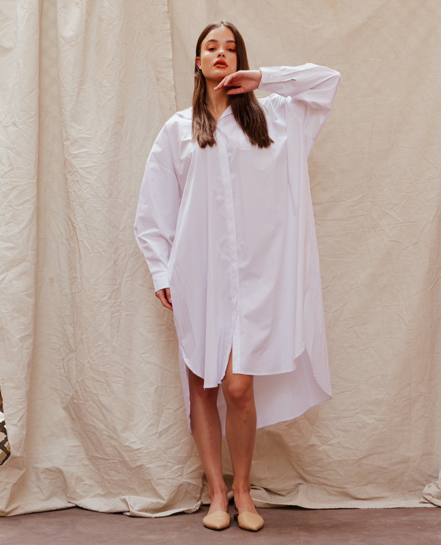 Solid Shirt Dress in White