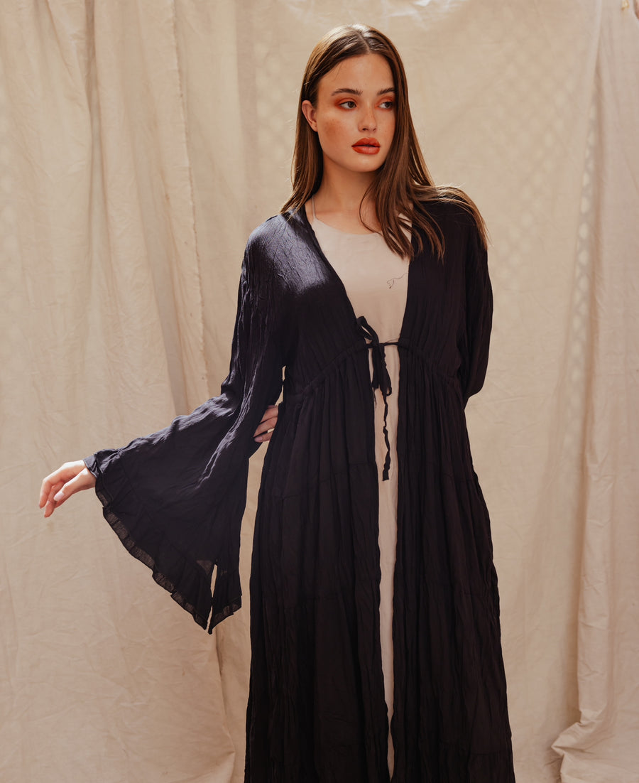 Vibes Ruffle Kimono in Black