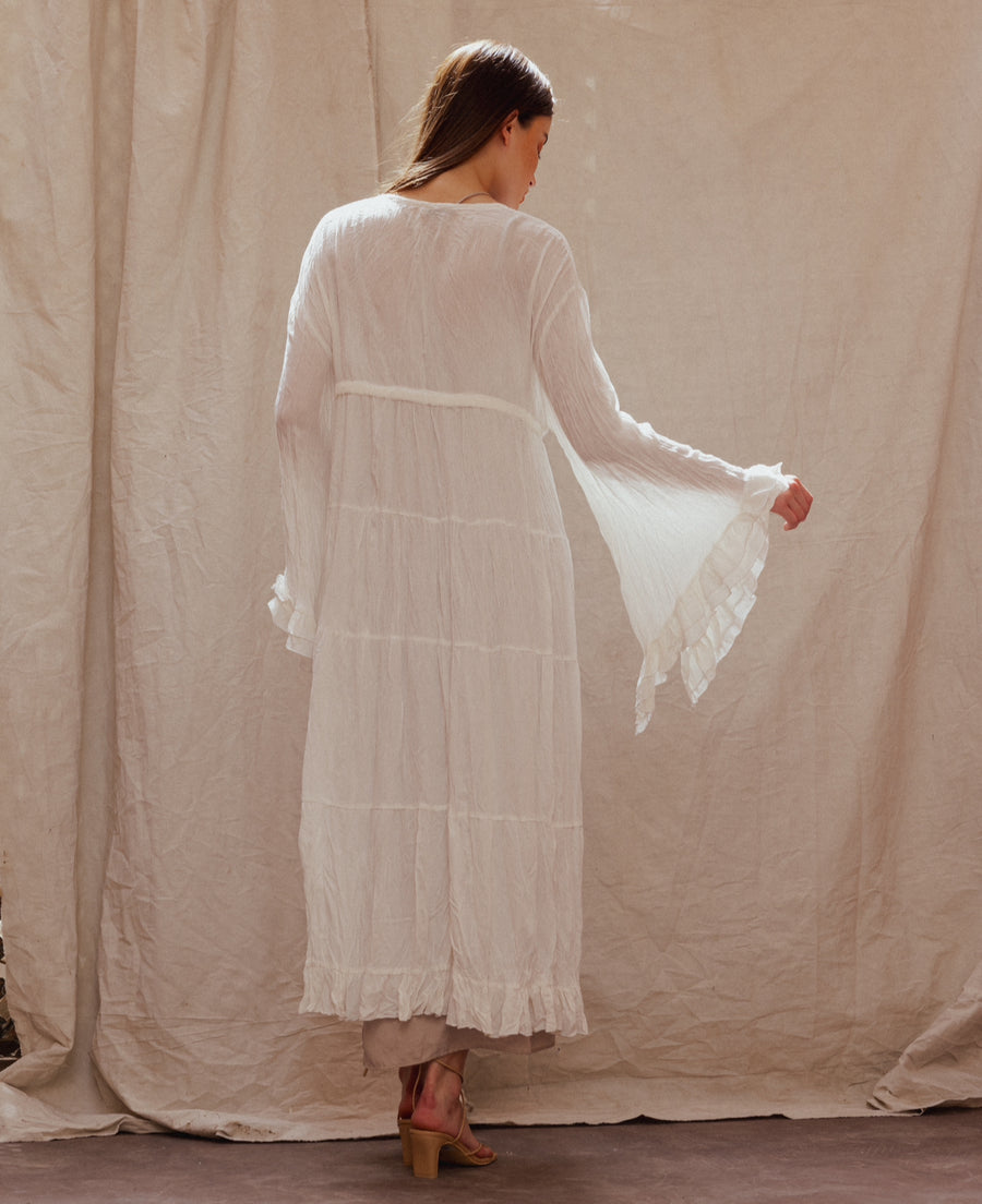 Vibes Ruffle Kimono in White