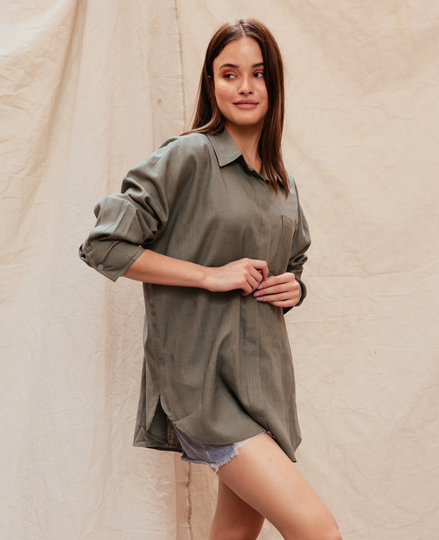 Good-Day Linen Shirt in Olive