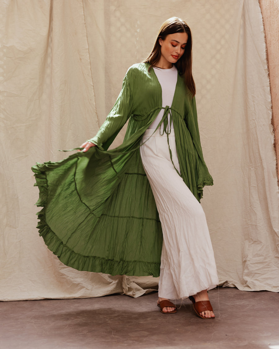 Vibes Ruffle Kimono in Green