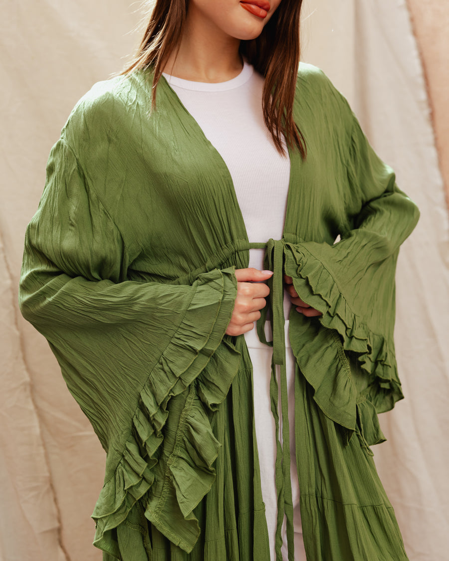 Vibes Ruffle Kimono in Green