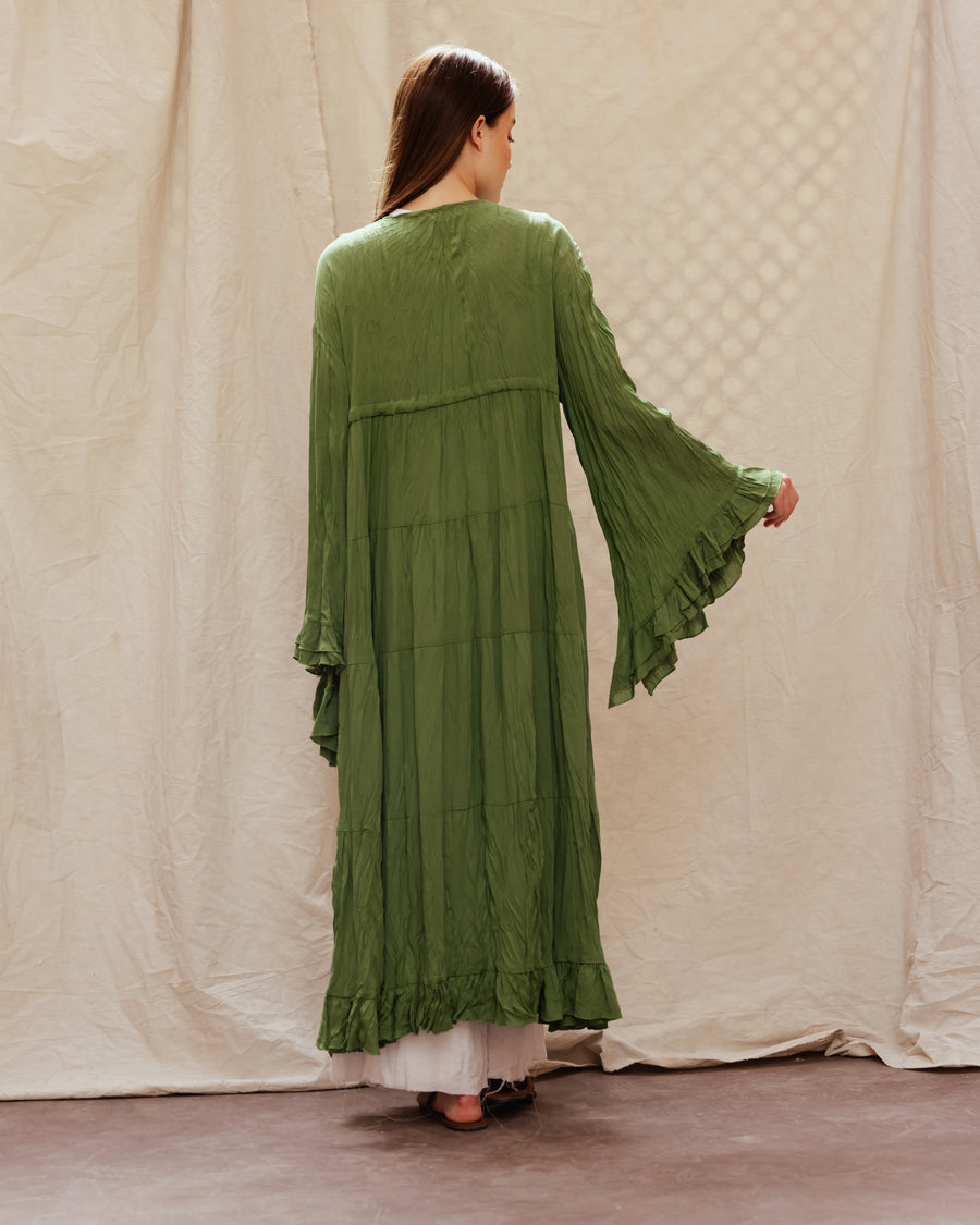 Vibes Ruffle Kimono in Green