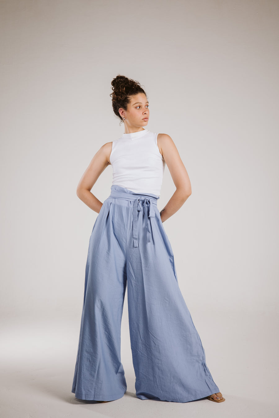 High-Rise Wide Pants in Light-Blue