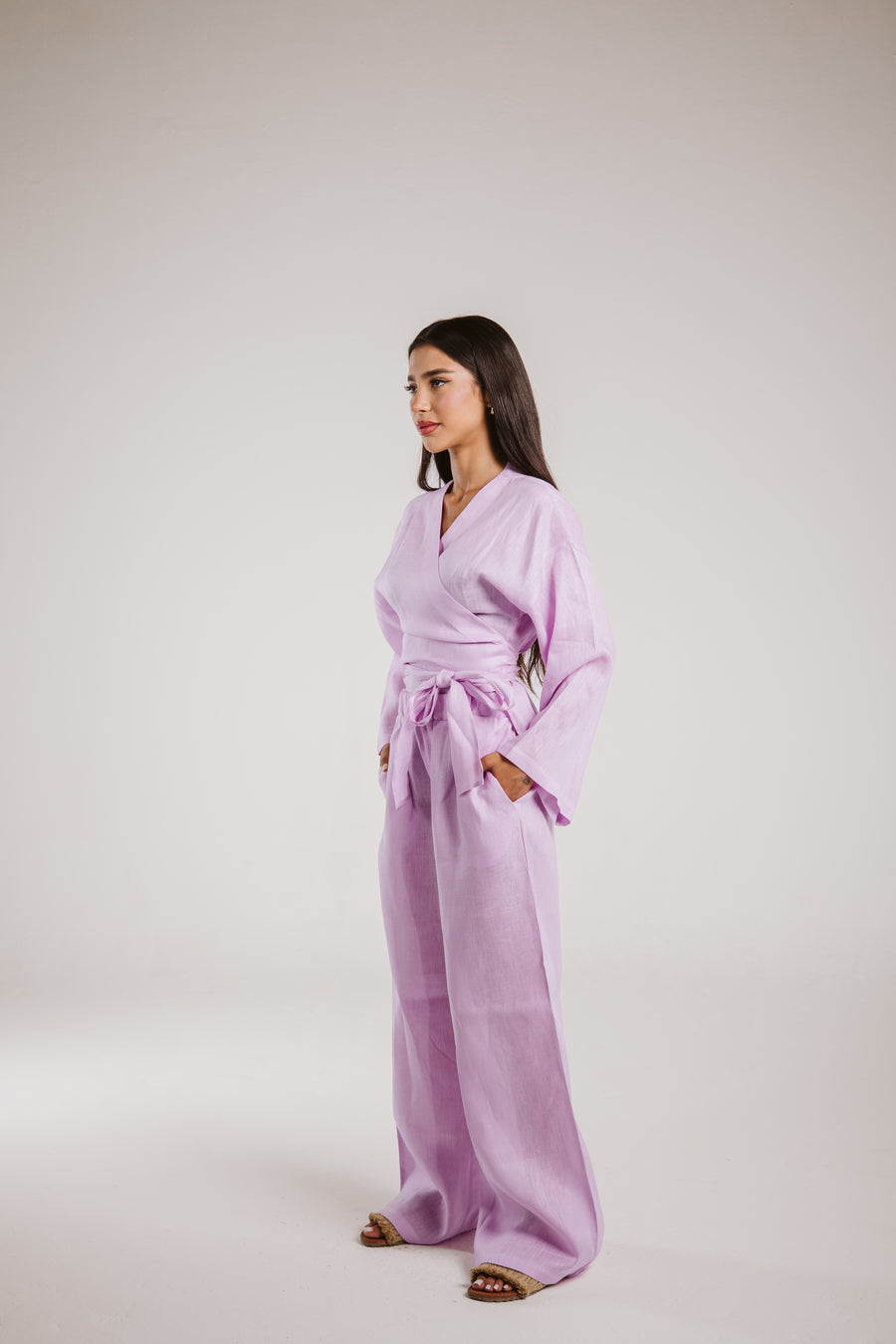 Pure Linen Pants in Lilac