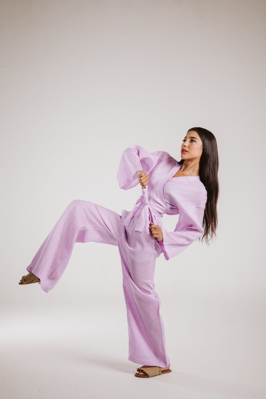 Pure Linen Pants in Lilac