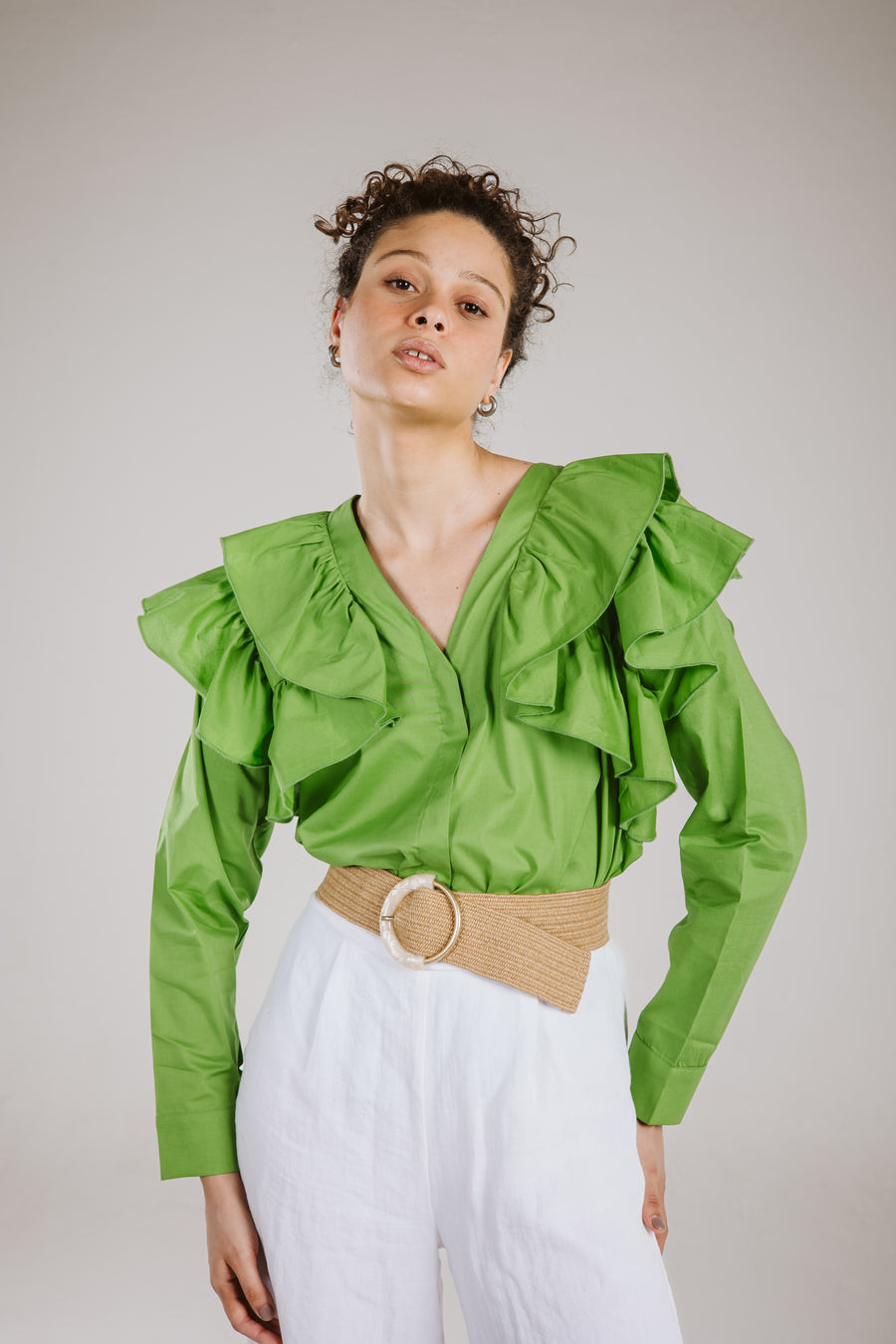 Ruffle Shirt in Green