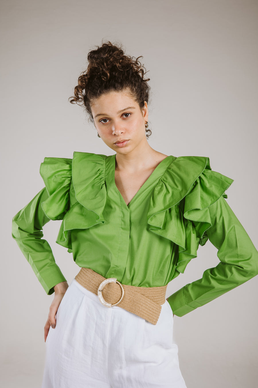 Ruffle Shirt in Green