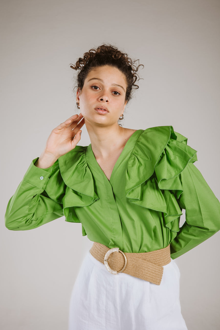 Ruffle Shirt in Green