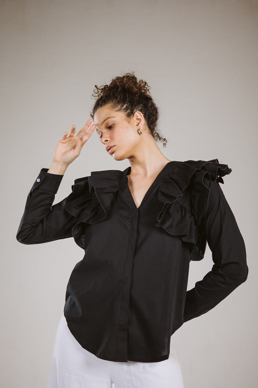 Ruffle Shirt in Black