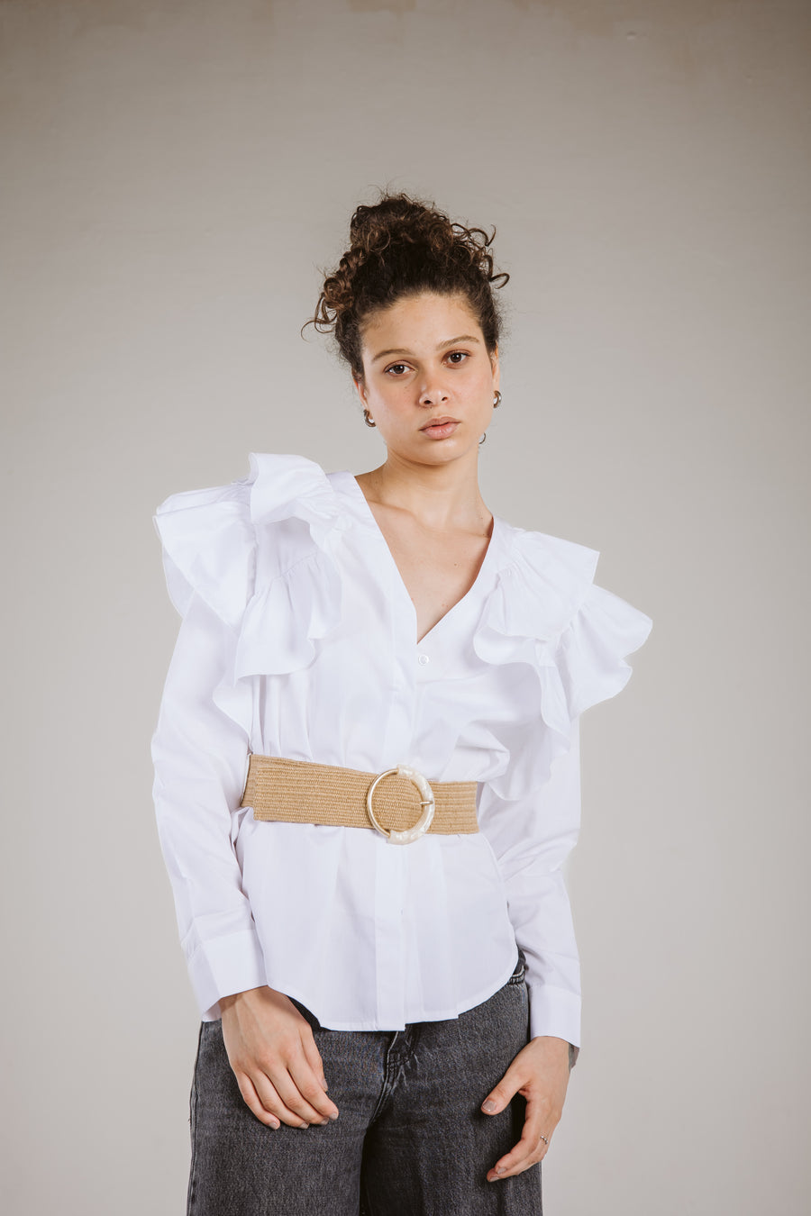 Ruffle Shirt in White