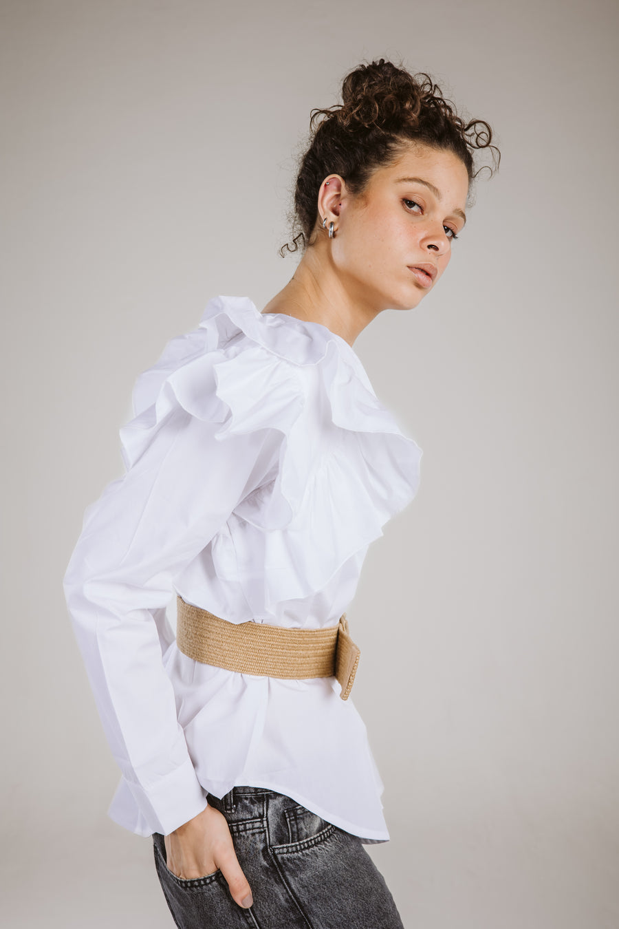 Ruffle Shirt in White