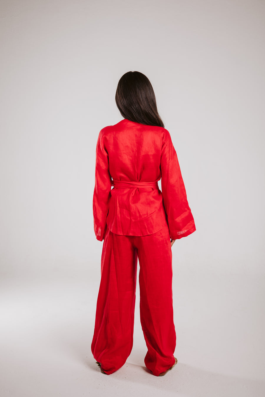 Pure Linen Pants in Red