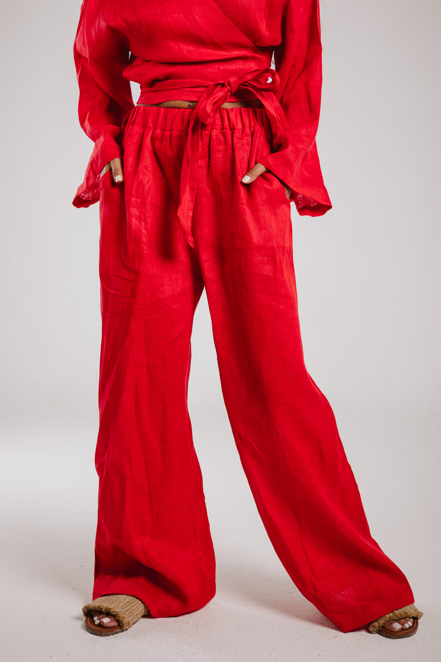 Pure Linen Pants in Red