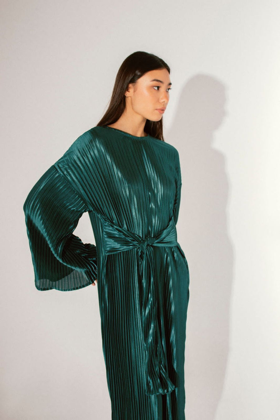 Sheen Pleated Dress in Teal