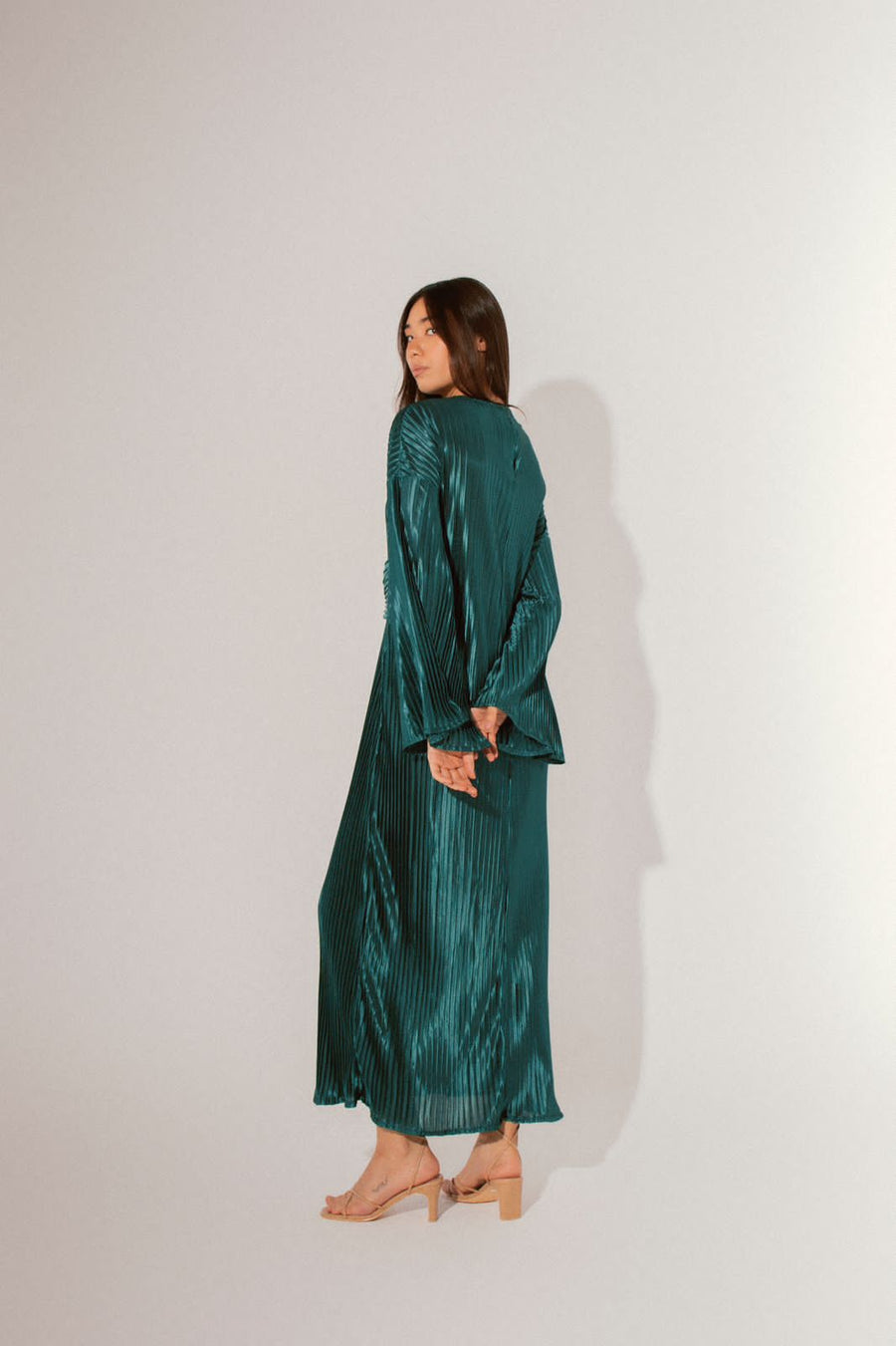 Sheen Pleated Dress in Teal