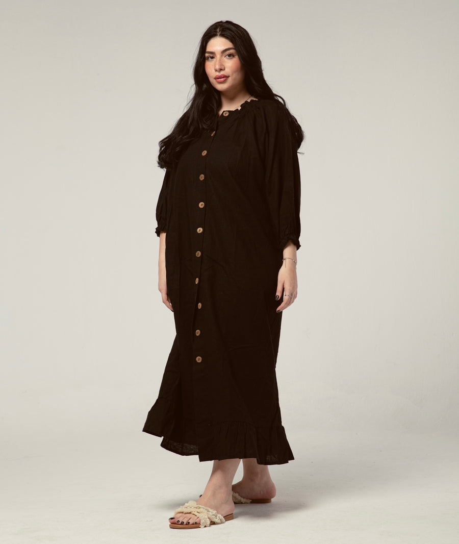 Linen Maxi Dress in Black