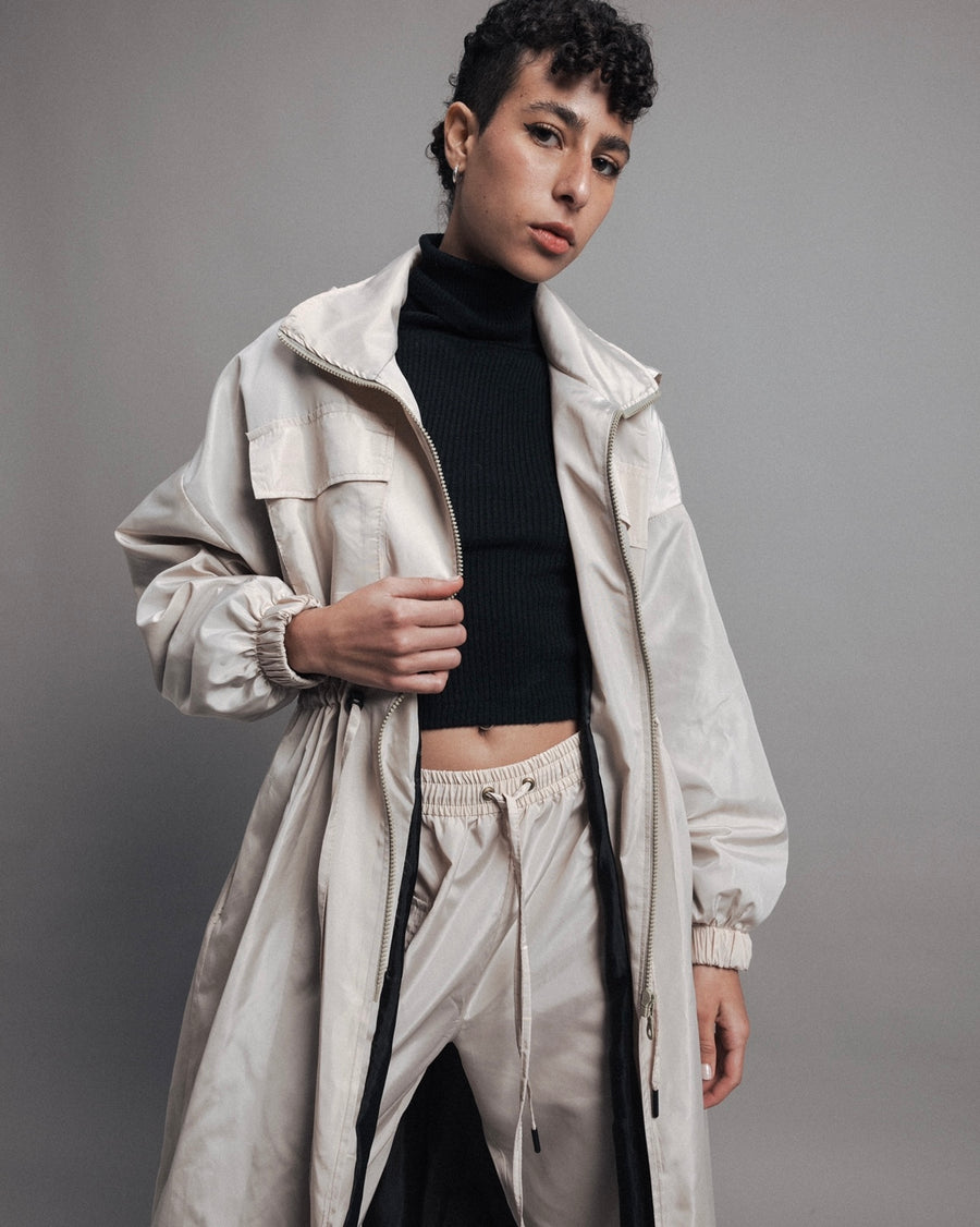 Hooded Trench Coat in Off-White