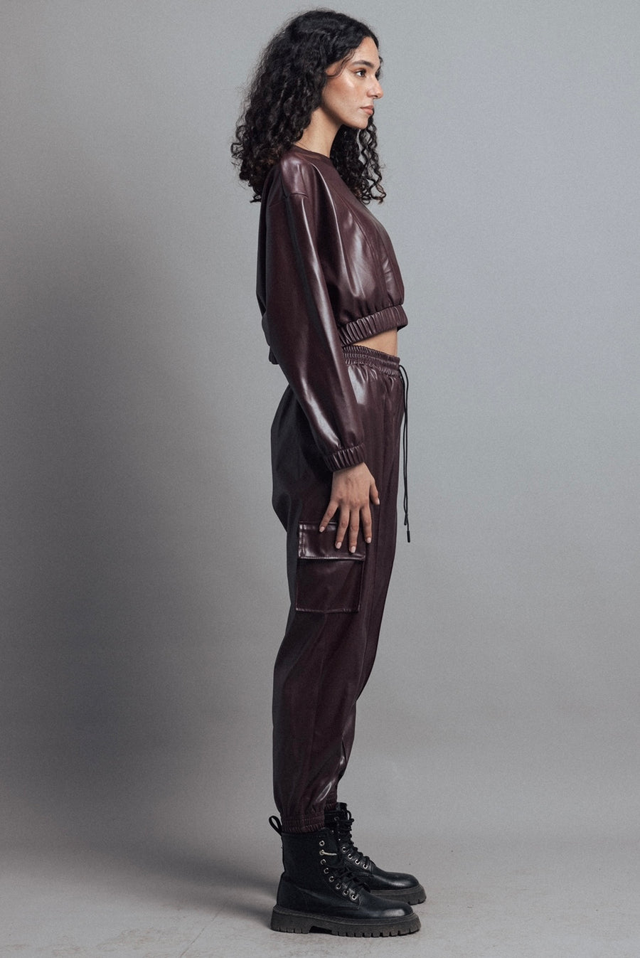 Cargo Leather Pants in Plum