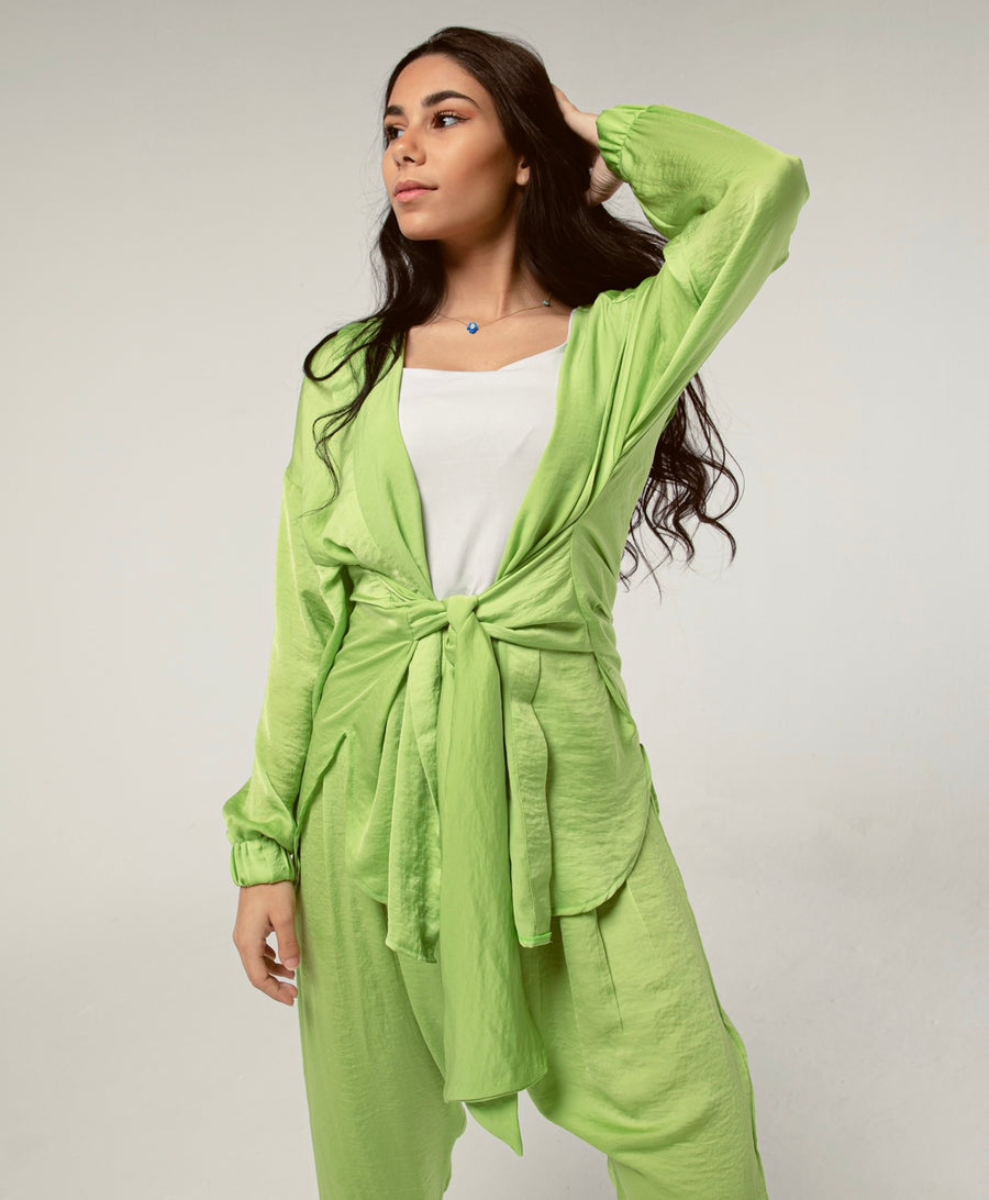 Belted kimono in Lime Green