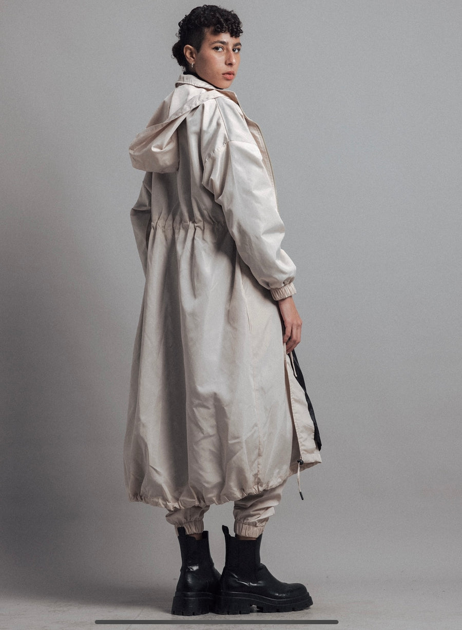 Hooded Trench Coat in Off-White