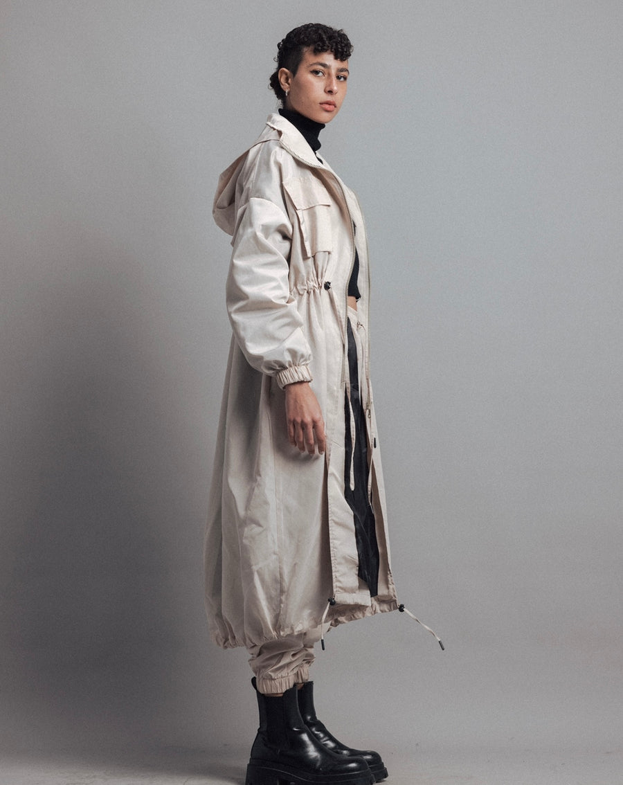 Hooded Trench Coat in Off-White