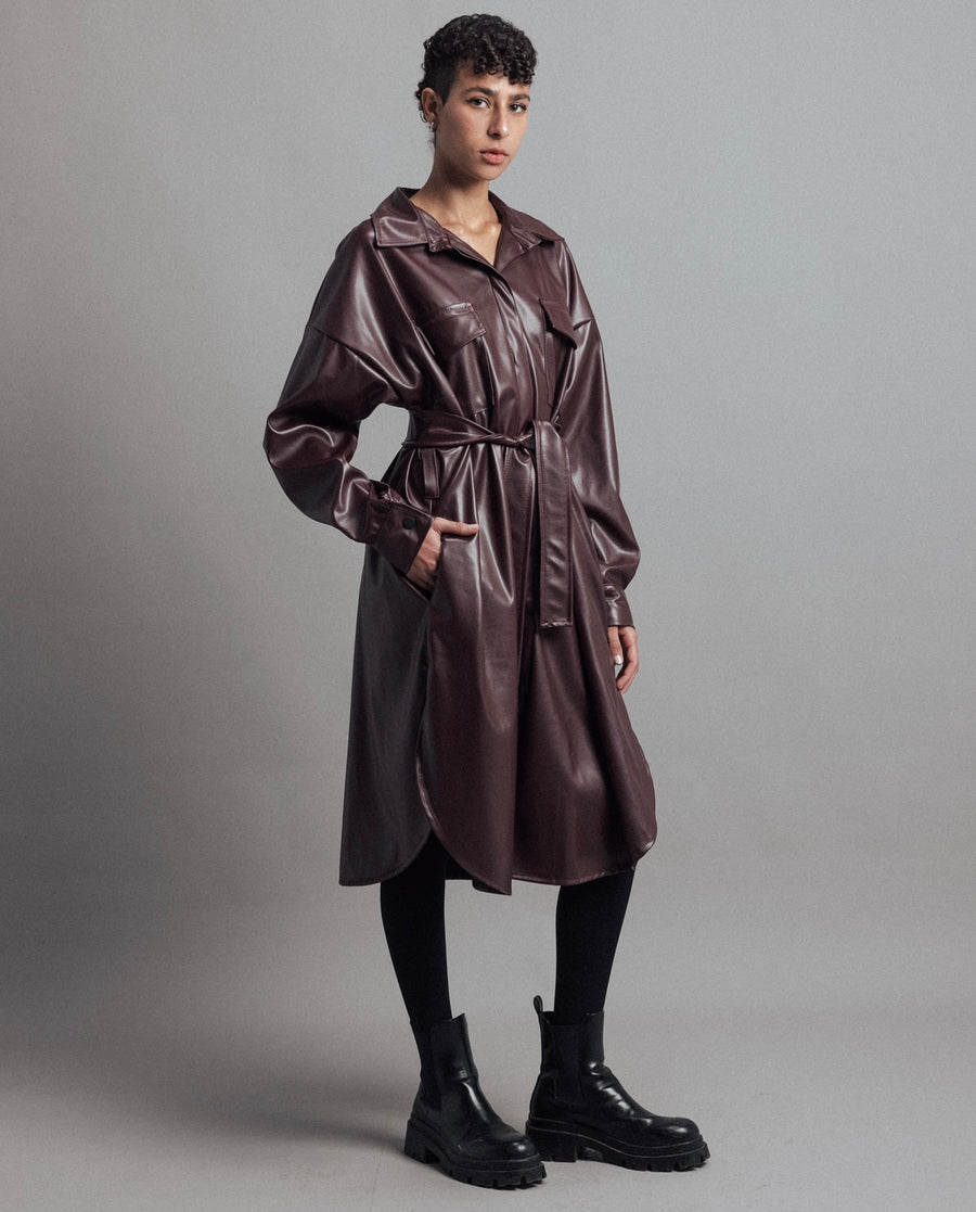 Leather Star Coat in Plum